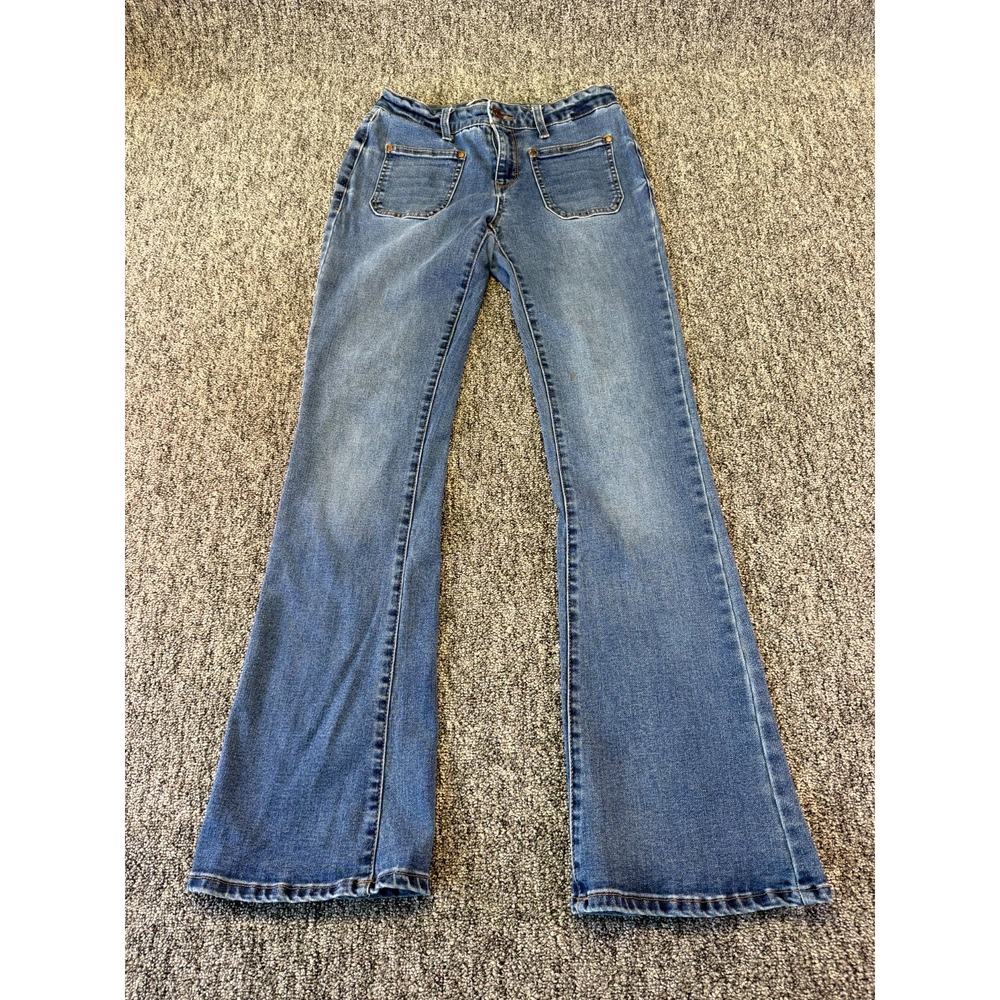 Kensie Jeans Womens 6/28 Blue Denim Cotton Stretch Mid Rise Light Wash Flare Leg